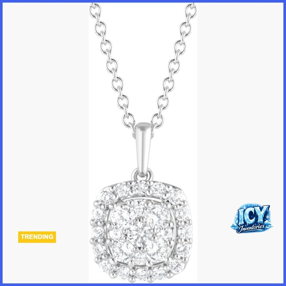 Sterling Silver Lab Grown Diamond Halo Pendant Necklace